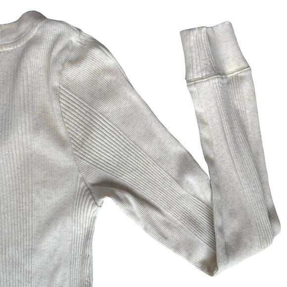Aerie Long Sleeve Ribbed Knit Henley Top L Cream Casual Layer Bella Y2K Style - Picture 8 of 13